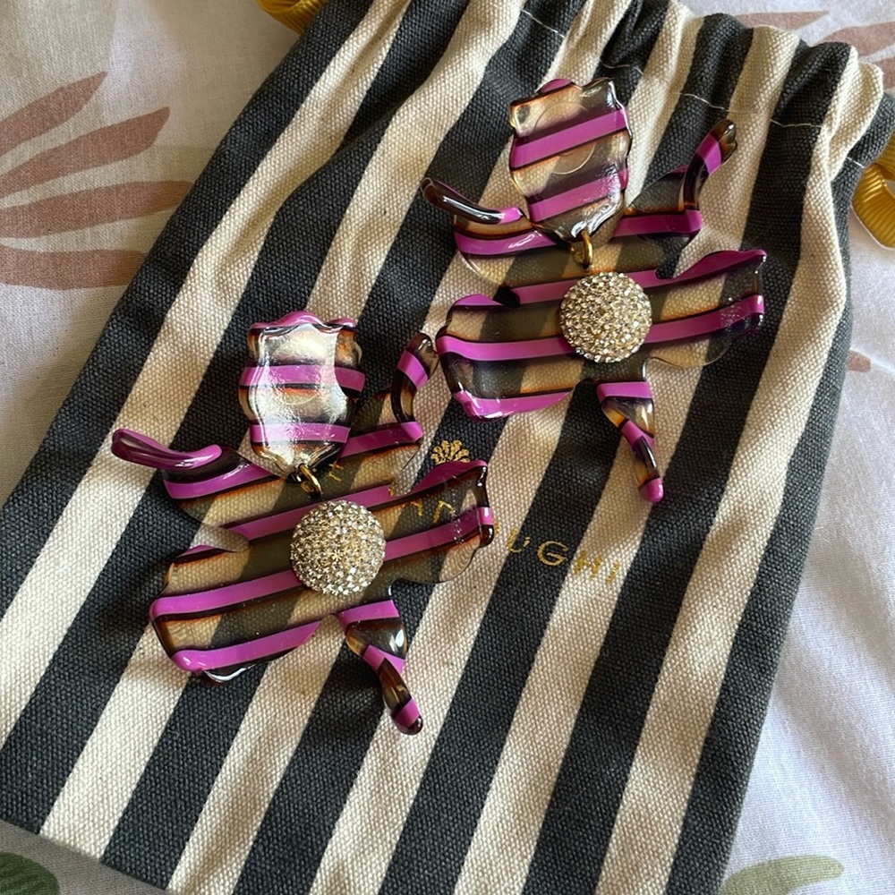 NWOT Lele Sadoughi - Crystal Lily Earrings Magenta Stripe